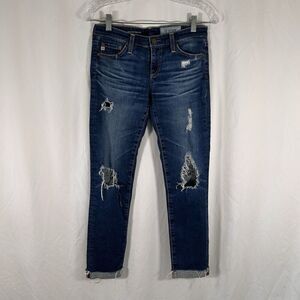 Adriano Goldschmied Jeans Women's 25 Dark Wash Distressed Low Rise Slit Roll Up